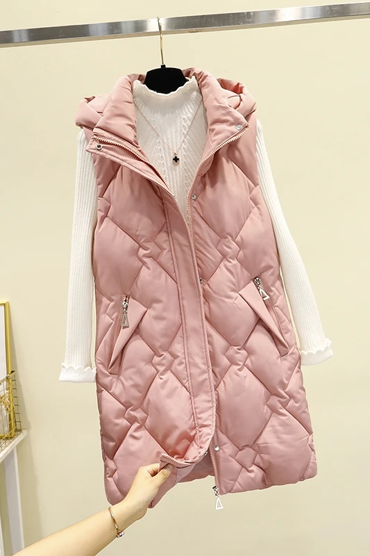 

Women Plus Size Vest New 2020 Autumn Winter Sleeveless Cotton Padded Jacket Female Hooded Long Waistcoat Parkas Ladies Outerwear