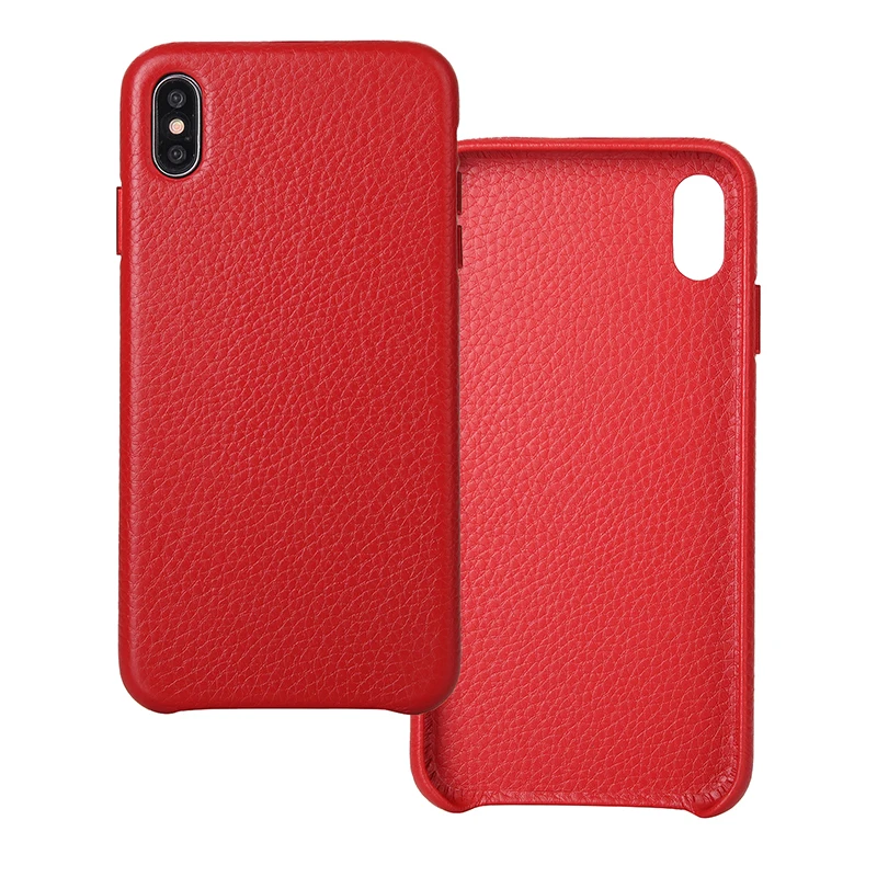 Красный Роскошный чехол из натуральной кожи с текстурой личи для Apple iPhone X XS MAX XR, тонкий металлический чехол с кнопкой громкости - Цвет: Красный