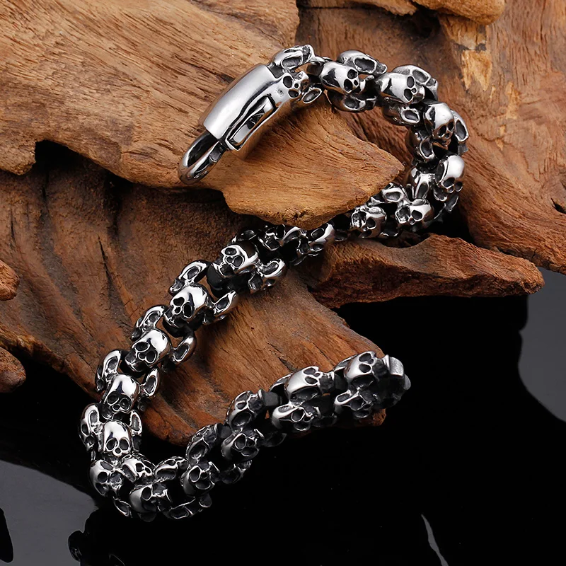 Модные матовые браслеты с черепом мужские из нержавеющей стали матовым