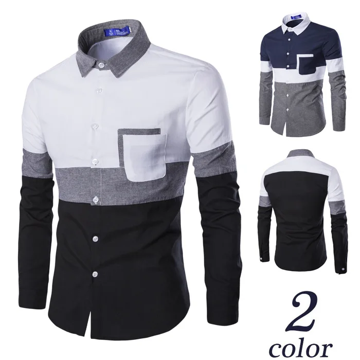 Мужская рубашка из ткани Оксфорд с длинными рукавами расшитая железной строчкой