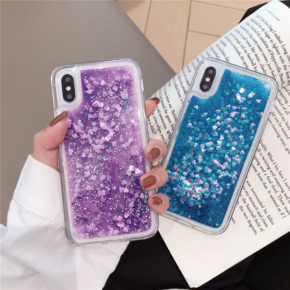 Модные чехлы для телефонов с жидким блеском и песком iphone 6 6s 5 5s SE 7 8 Plus 11 Pro X XR XS Max