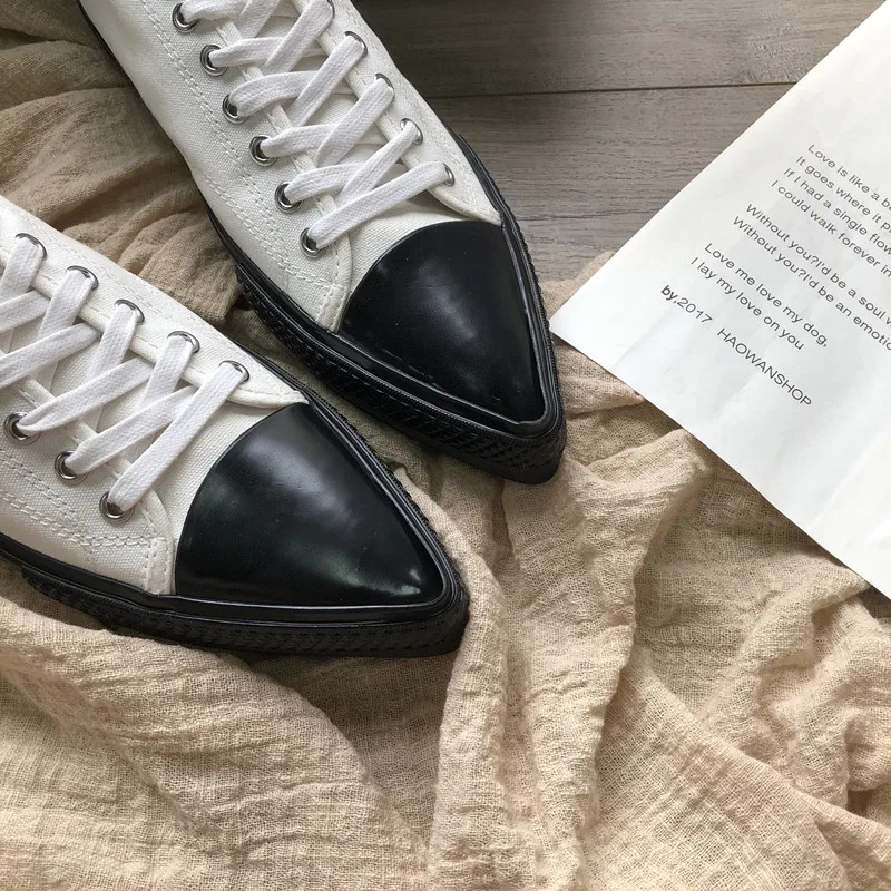 Кеды женские с низким верхом холщовые кроссовки острым носком на шнуровке