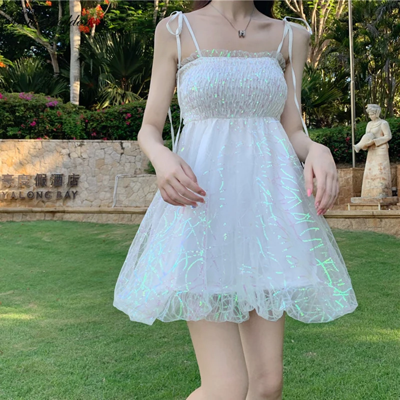 Женское летнее платье комбинезон с высокой талией квадратным вырезом и пышными