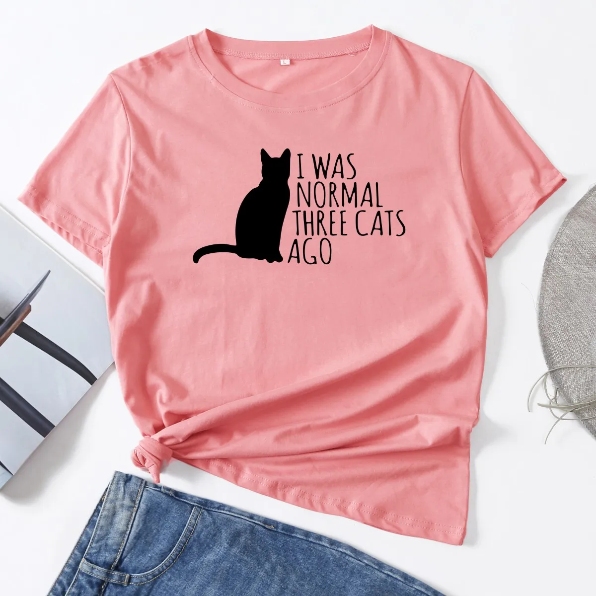 

JFUNCY Women Cotton T Shirt Oversize Lady Tops New Cat Print Casual T-shirt Summer Female Tee Short Sleeve Woman Tshirt