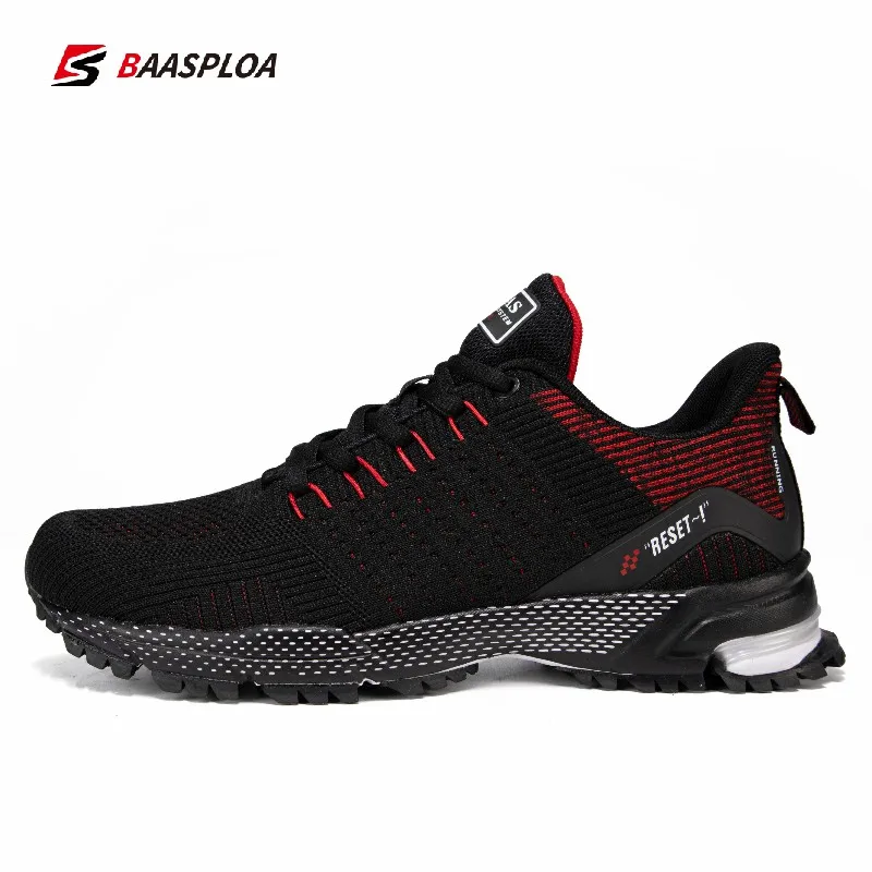 Baasploa Brand Men Running Shoes Lightweight Knit Mesh Sneakers Non-Slip Breathable Sports Shoes Shock Absorption Walking Shoes