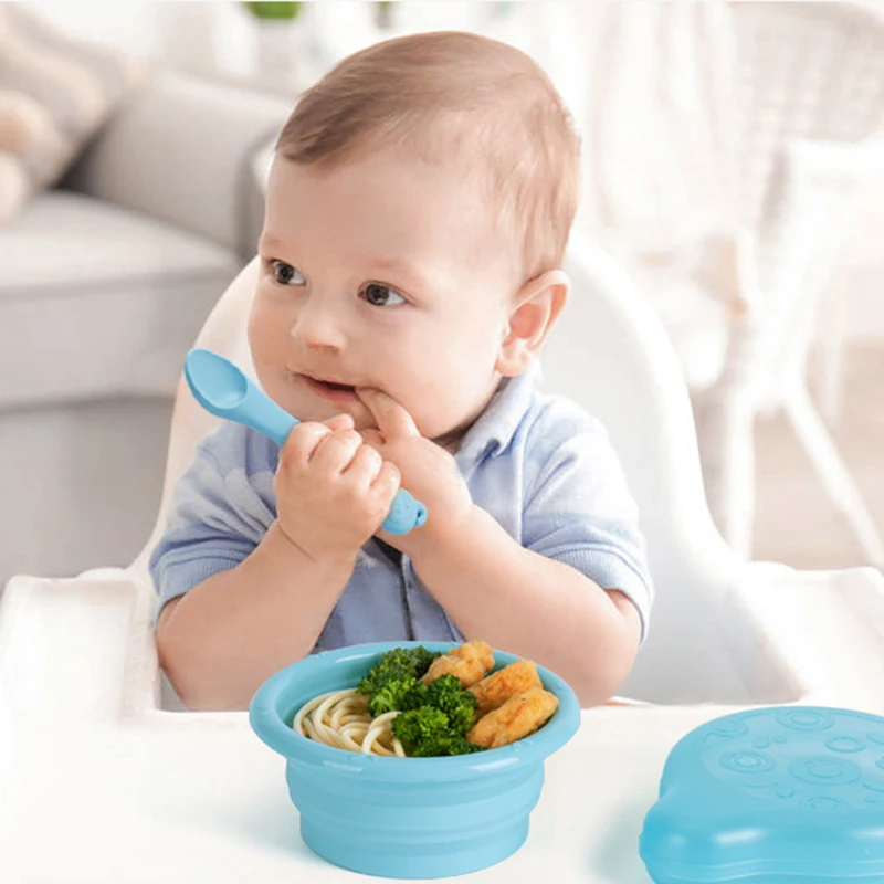 

Детская складная миска посуда Детские Обучающие блюдо с чаши набор миска для кормления детей ложечка-комбинезон с длинными рукавами, обуча...