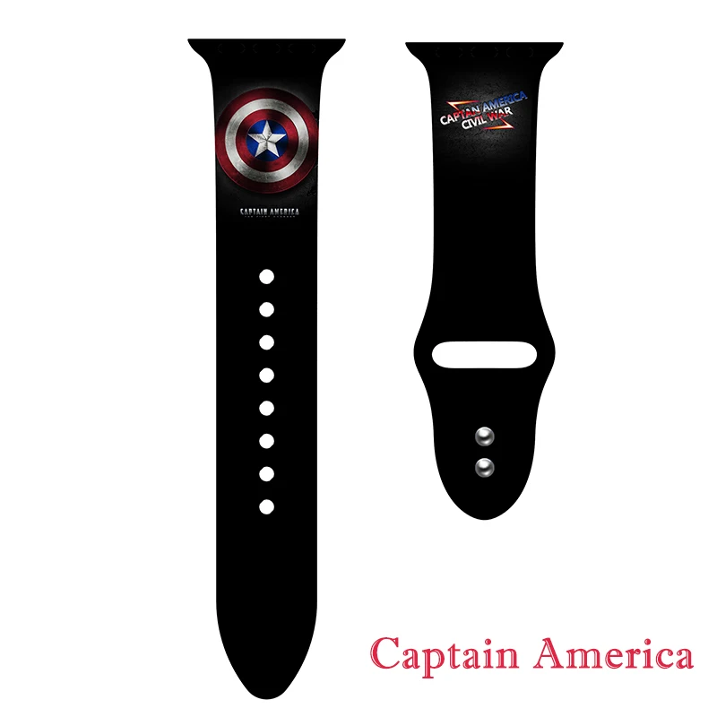 Рождественский подарок, ремешок для Apple watch 5, 4, 3, 2, 1, полосы 40 мм, 44 мм, силиконовый ремешок с цветочным принтом для iWatch Series 5, 4, 3, 2, 38 мм, 42 мм - Цвет ремешка: Captain America