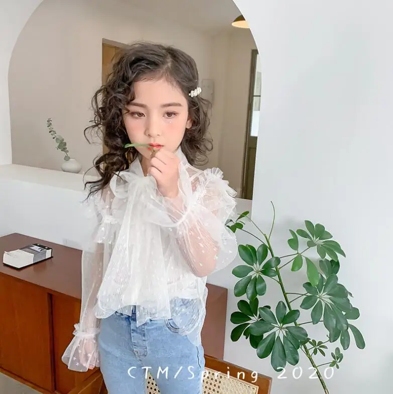 Весенний сетчатый комплект для маленьких девочек сетчатая блузка со звездами