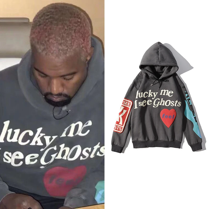 

Kanye West Hoodies "Lucky me I see Ghosts" Logo Print Hoodie Men Women Autumn Winter Cotton Sweatshirts Tour Series Streetwear