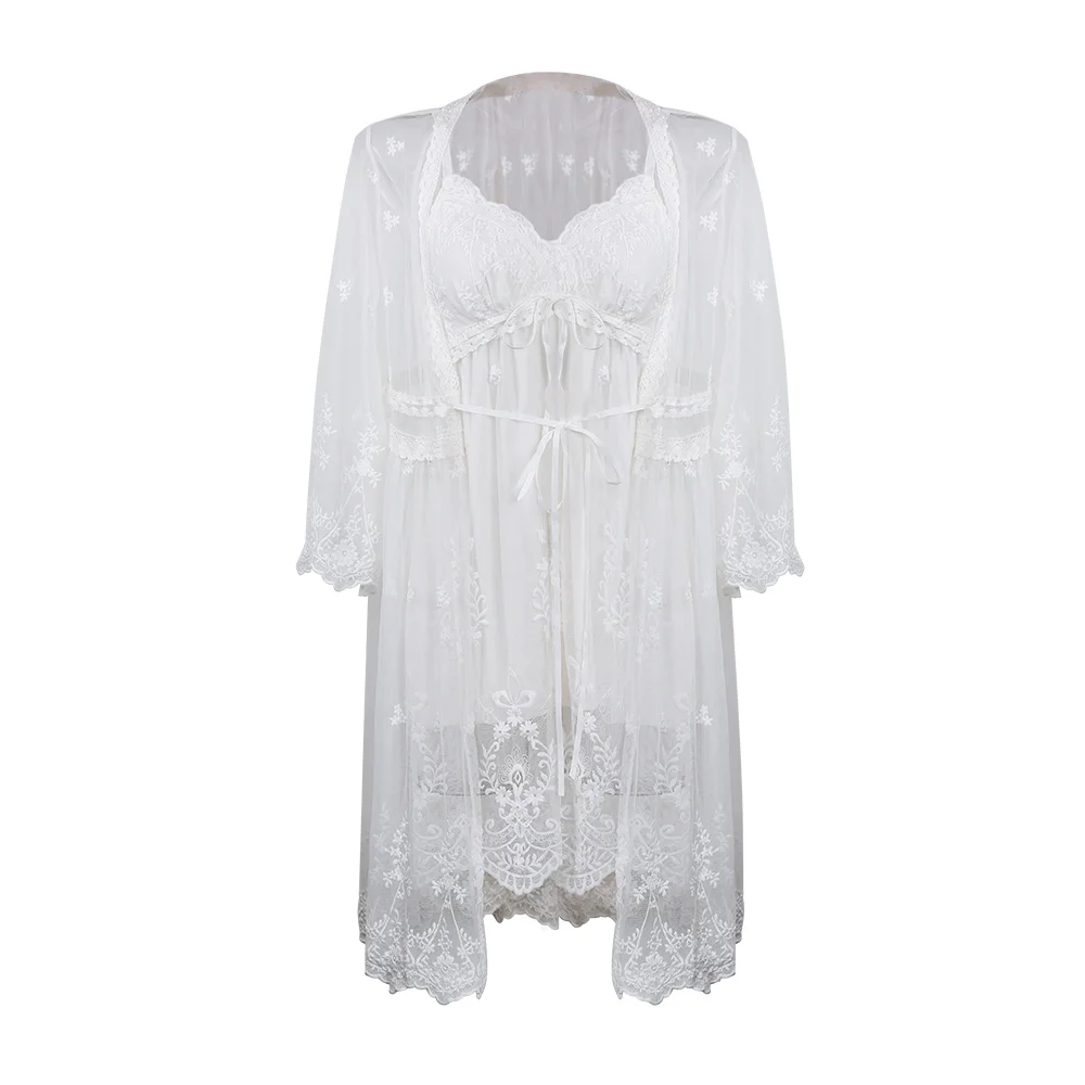 

DRAIMIOR Sexy Lingerie Sexy Pajamas Suspender Skirt Women's Tulle Perspective Retro Lace Sling Two-Piece Home Service Jacket