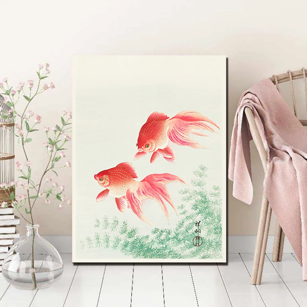 Золотая рыбка Охара Косона Утагава Ёсикадзу Японский Художник Постер Картина на Холсте Декор для Спальни Картины на Стену Домашний Декор.
