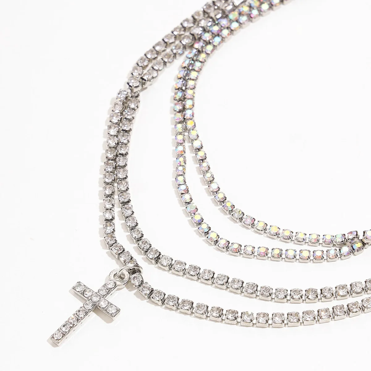 

Rhinestone Necklace Tennis Chain Multilayer Women Charming Statement Crystal Cross Pendants Choker Collar Necklace Jewelry