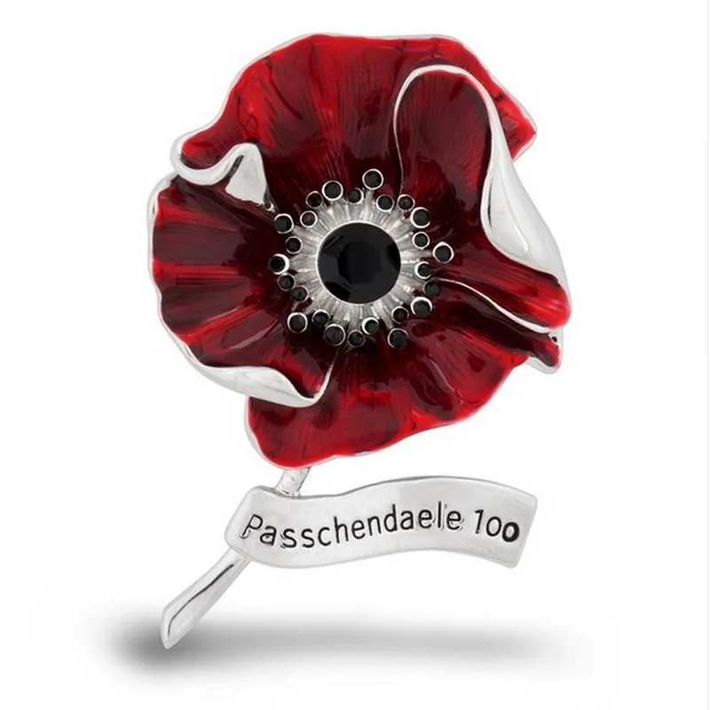 

Rhinestone Red Poppy Flower Brooches For Women Passchendaele 100 Letter Pin Drip Oil Enamel Pin Brooch New Pins For Backpacks