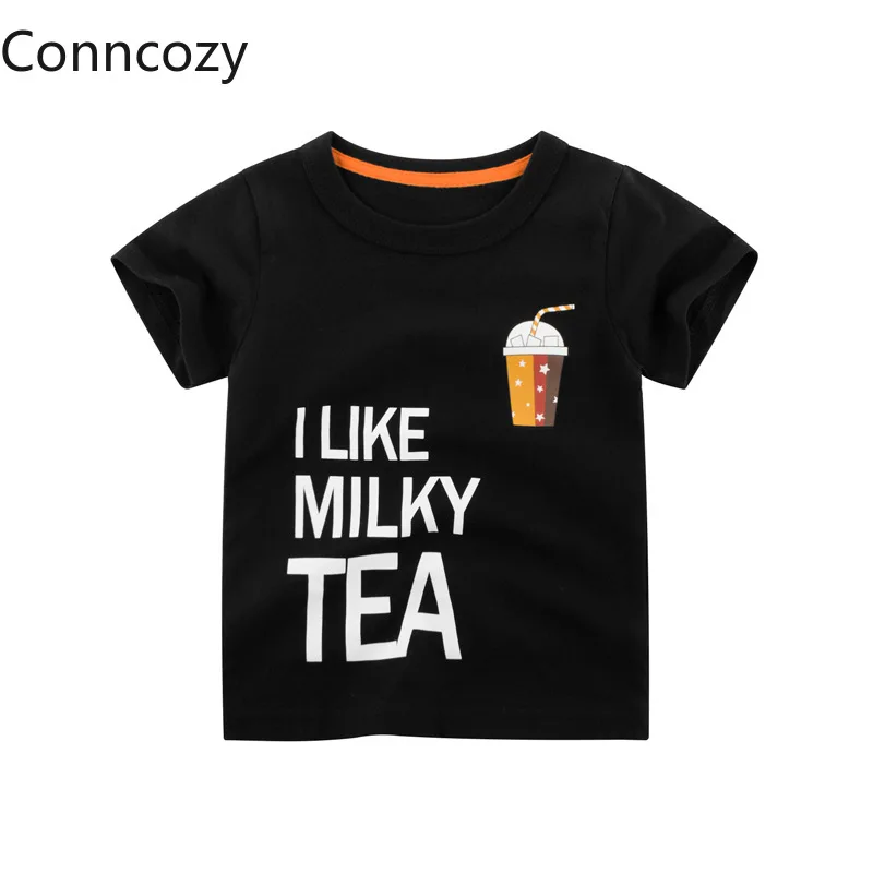 

100% хлопковая Футболка; Детская летняя одежда; Детские футболки с рисунками из мультфильмов с короткими рукавами, футболки для малышей, черн...