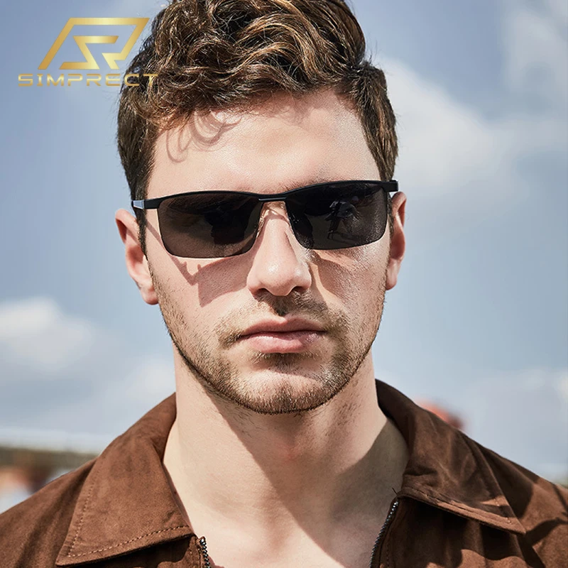 

SIMPRECT 2021 фотохромные поляризованные солнцезащитные очки для мужчин люксовый бренд UV400 Высокое качество квадратные солнцезащитные очки с ан...