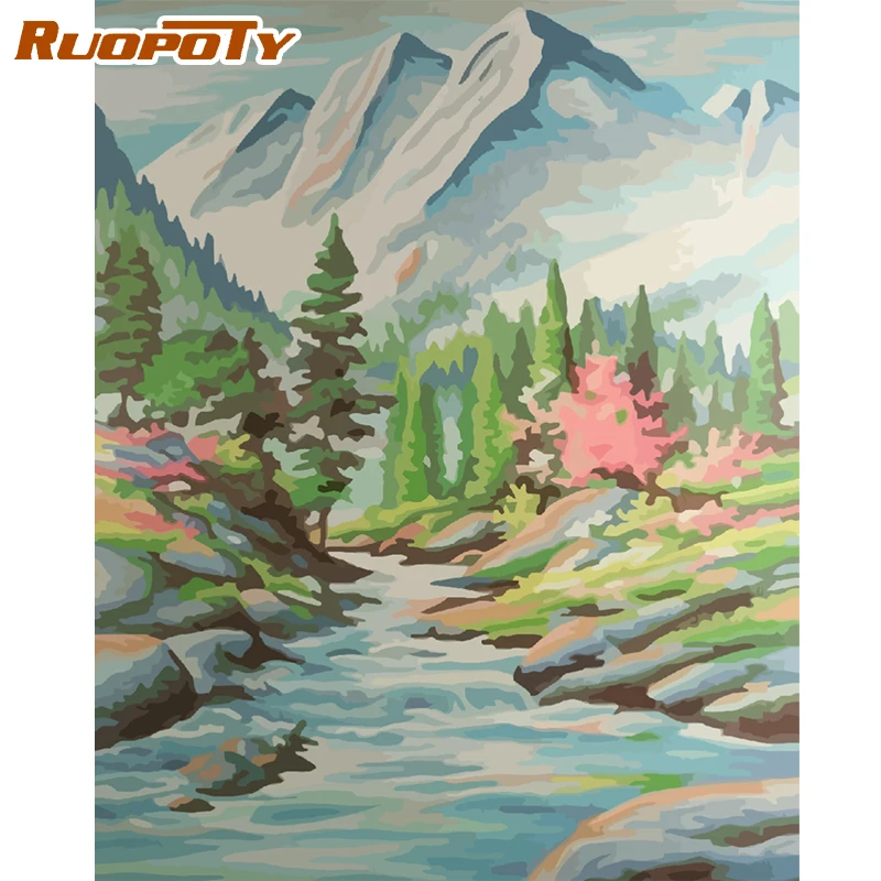 RUOPOTY DIY картина маслом по номерам для взрослых Горный пейзаж 60x75 см рамка