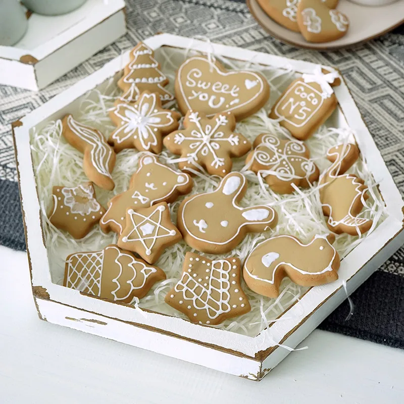 Tobs Hexagon wood tray vintage white style handmade cupcake cake table decoration dessert makeup jewelry holder ring trays | Дом и сад