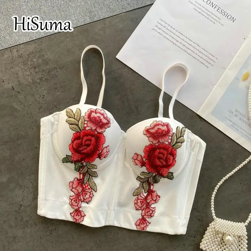 

2023 summer new women's Retro flower Embroidered strap Tube top bra one piece belt pad wireless Corset tops female underwear