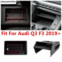 for audi q3 f3 2019 2020 2021 car armrest storage box central control container auto trim black plastic interior accessories