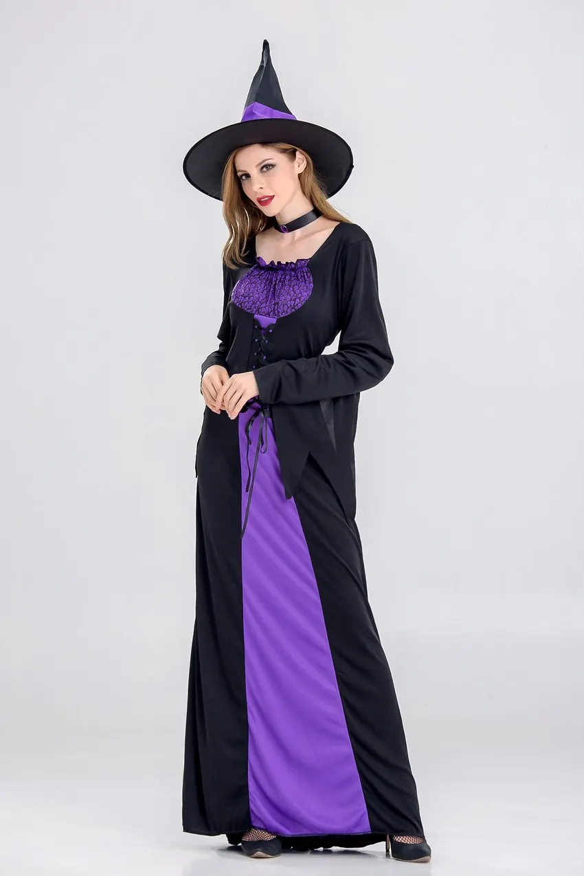 Женский костюм ведьмы на Хэллоуин для взрослых сексуальные фиолетовые подтяжки
