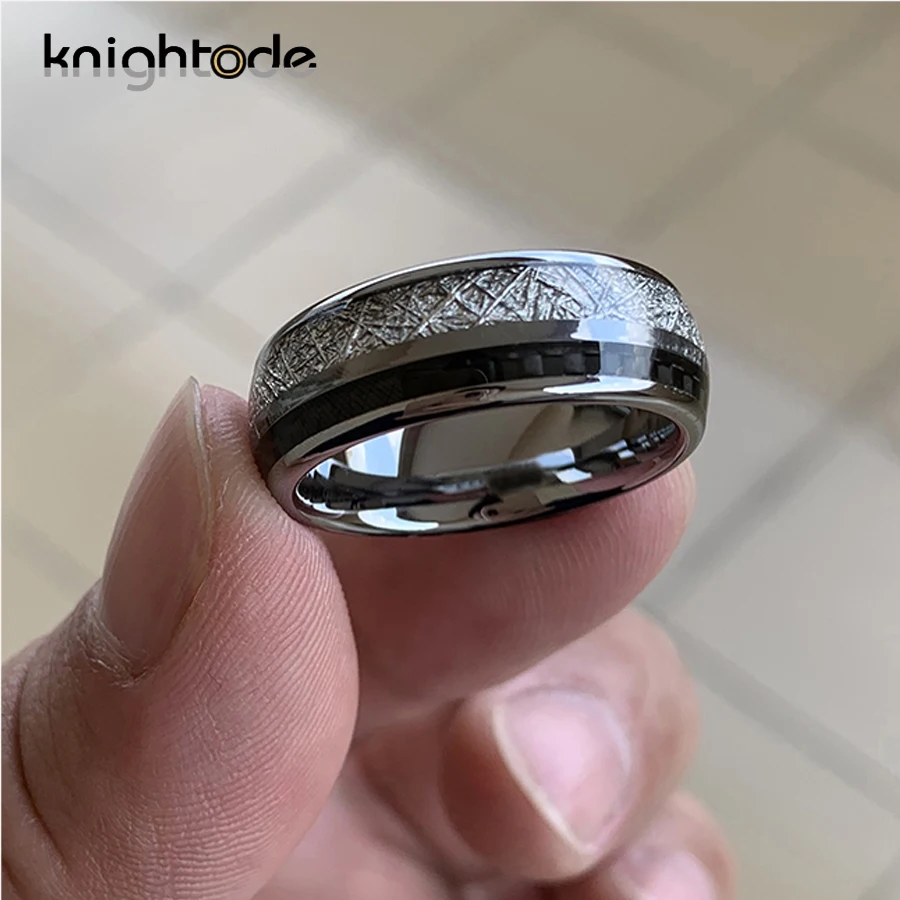 8 мм кольца из карбида вольфрама белый метеорит/Черный инкрустация углеродного