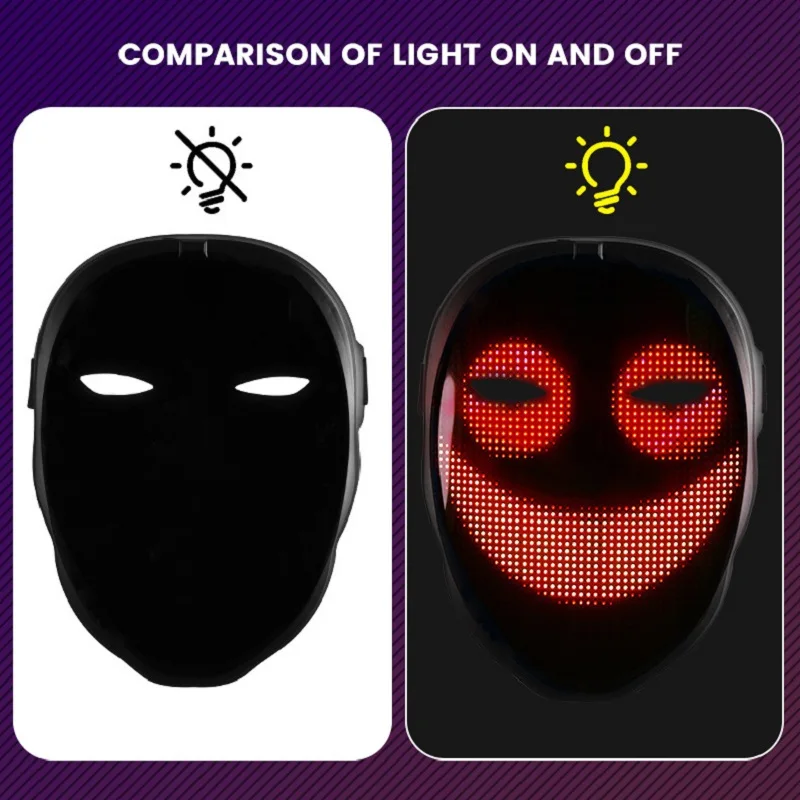 Mascarilla facial luminosa para Halloween, m&aacute;scara con brillo Variable, Led, cambios de gestos, accesorios para fiestas-5