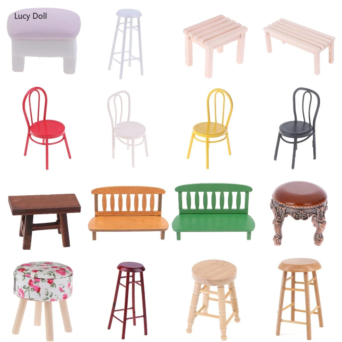 

Metal Plastic Wood Chair 1/12 DIY House Miniature Furniture Doll House Accessories DIY Toys For Baby Kids