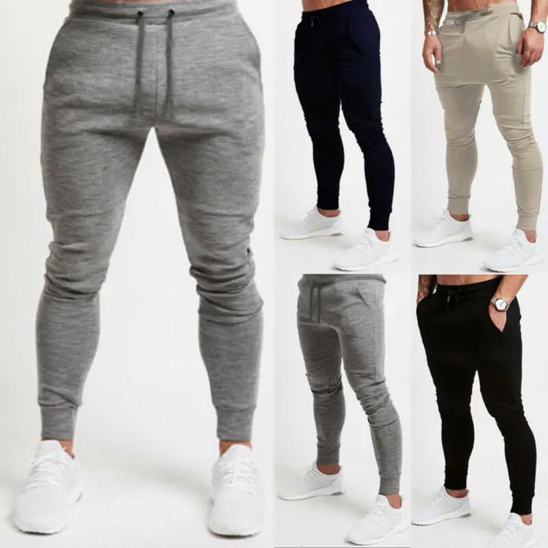 New Men's Slim Cuffed Hem Trousers Plain Track Sweat Pants Suit Gym Casual Sport |
