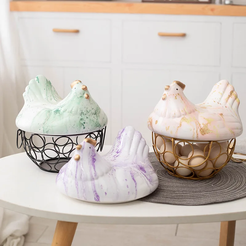 Керамическая подставка для яиц металлическая ручка курицы украшение дома