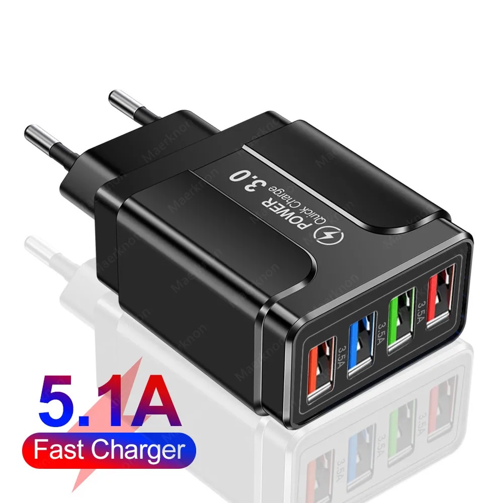 

Cargador USB de 48W con 4 puertos de carga rápida, 3,0, 4,0, Universal, para iPhone 12, X, Xiaomi y tableta