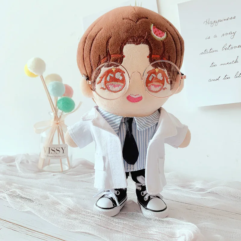 

20cm Doll Clothes Doctor Suit White Coat Shirt Black Pants Suit Toy Baby Dress Up Clothes Idol Plush Doll wear