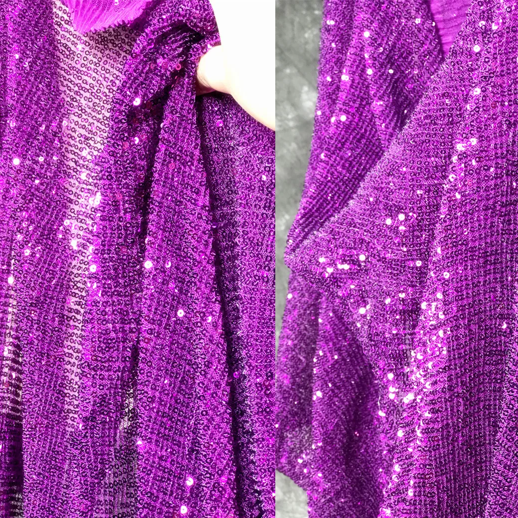 

Heavy Industry Purple Encrypted Pleated Laser Sequin Shiny Fabric for Dress Designer DIY Sewing Material Telas Needlework Tulle