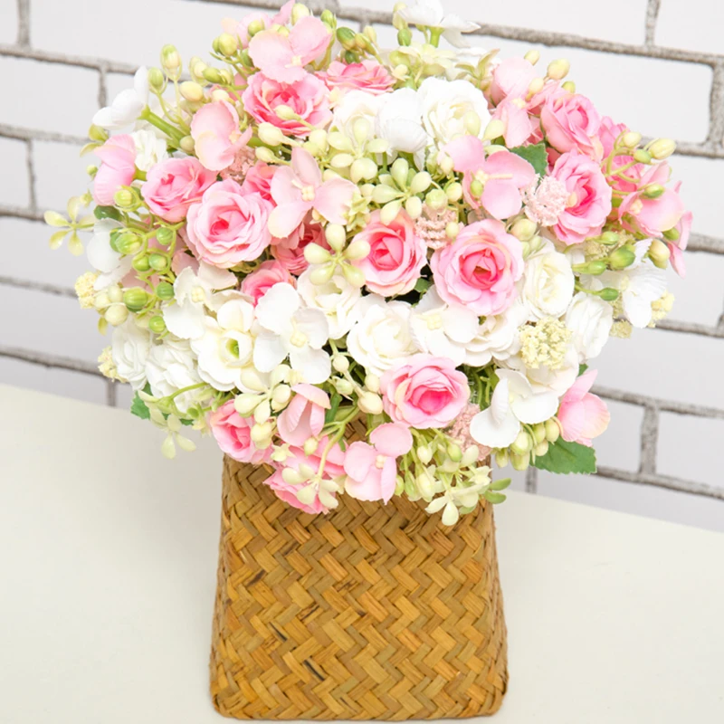 

Beautiful Rose Hydrangea Silk Artificial Flowers For Christmas Wedding Party Decoration Faux Fake Plants Garden Room Accessories