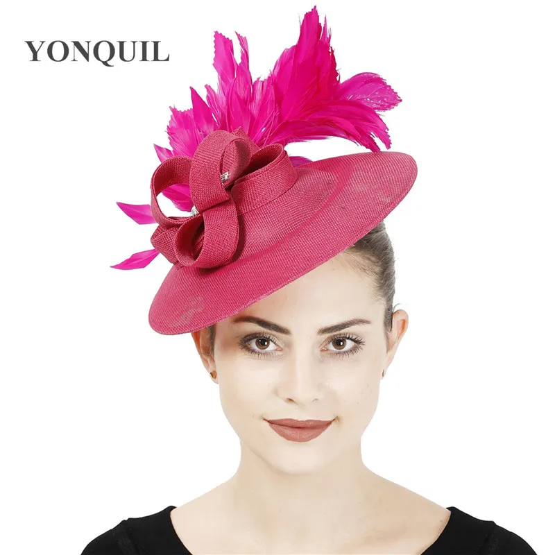 Hot Pink Fashion Wedding Hair Fascinator Hat Bride Elegant Nice Headwear Bridal Show Race Headpiece With Feather Fancy Millinery | Свадьбы и