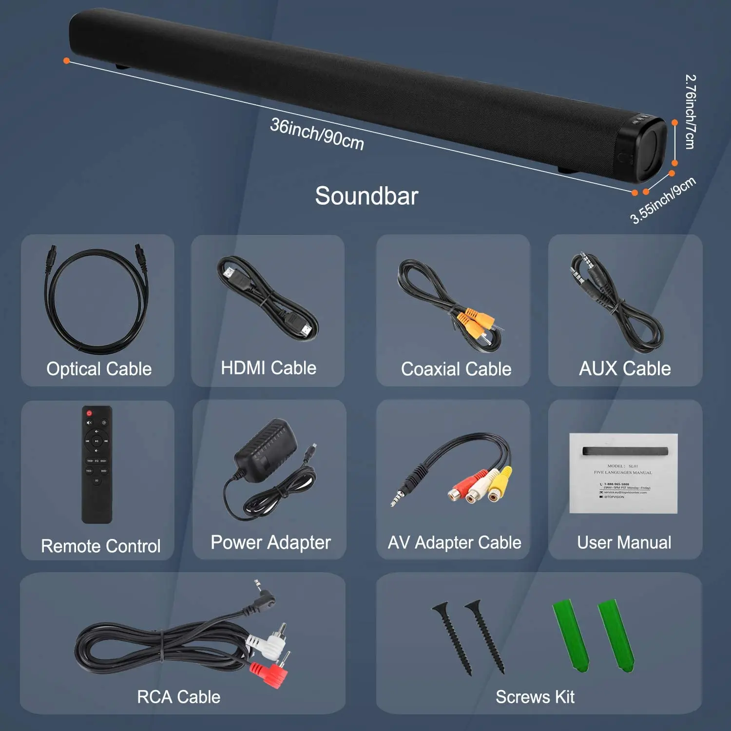 

120 , 36 , Bluetooth, HDMI ARC//AUX/RCA//USB