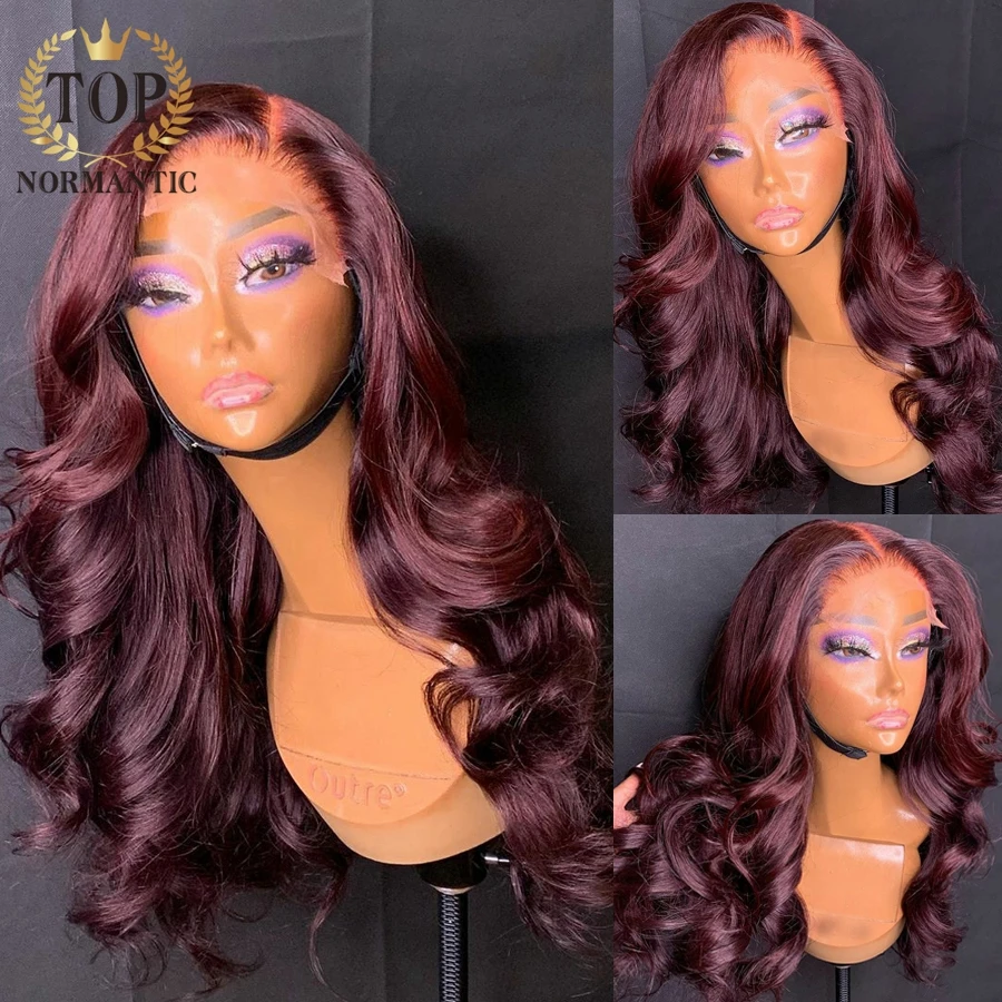 Topnormantic бордового цвета кружевной передний парик из человеческих волос с