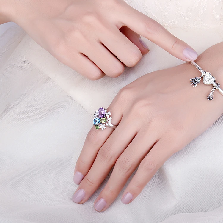 JewelryPalac 2.6ct натуральный аметист диопсид Перидот Топаз Кольцо 925 пробы серебряные кольца для женщин серебро 925 драгоценные камни ювелирные изделия