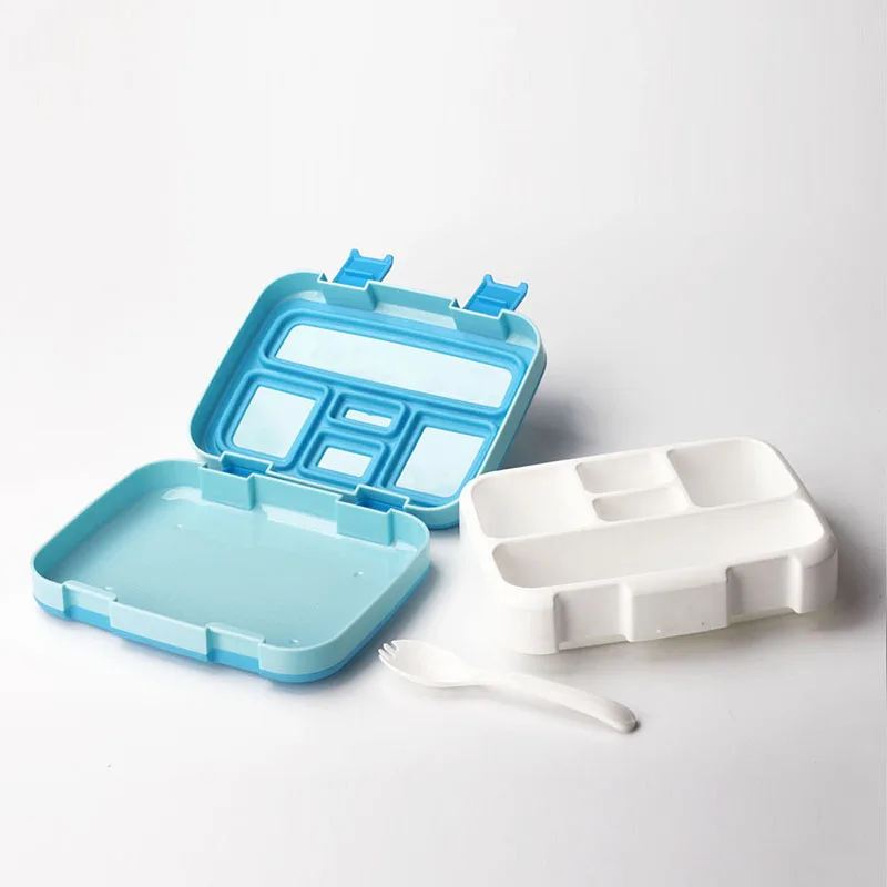 5 Grids Blue Kids Portable Lunch Box Leakproof Lunch Container Meal Prep Containers Microwave Safe Flip Lid Plastic Healthy Bento Box - Цвет: 5 Grids Blue