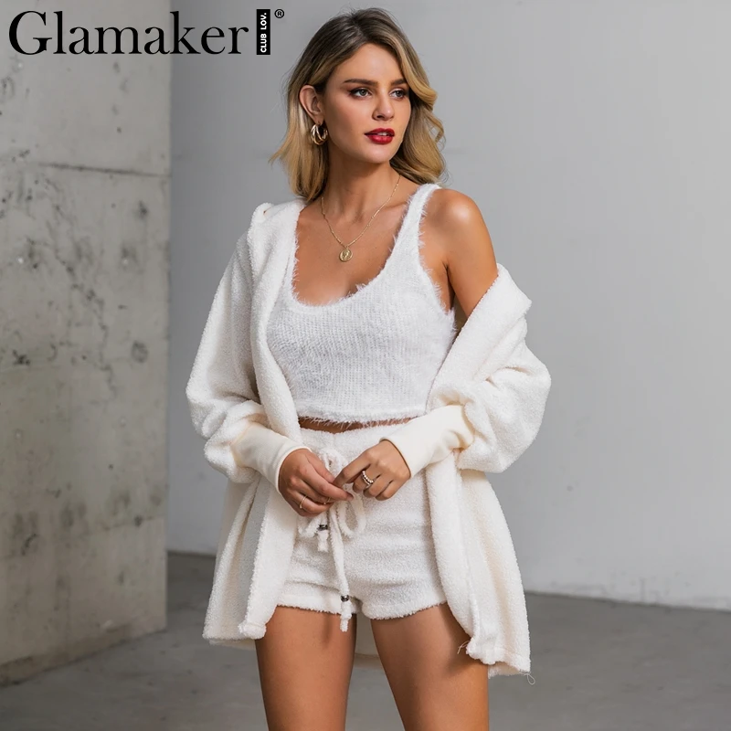 Glamaker, вязаный комплект из 2 предметов, короткий комбинезон и комбинезон, женский, осенний, мягкий, теплый, сексуальный, зимний, женский, плюс размер, Клубные Комбинезоны