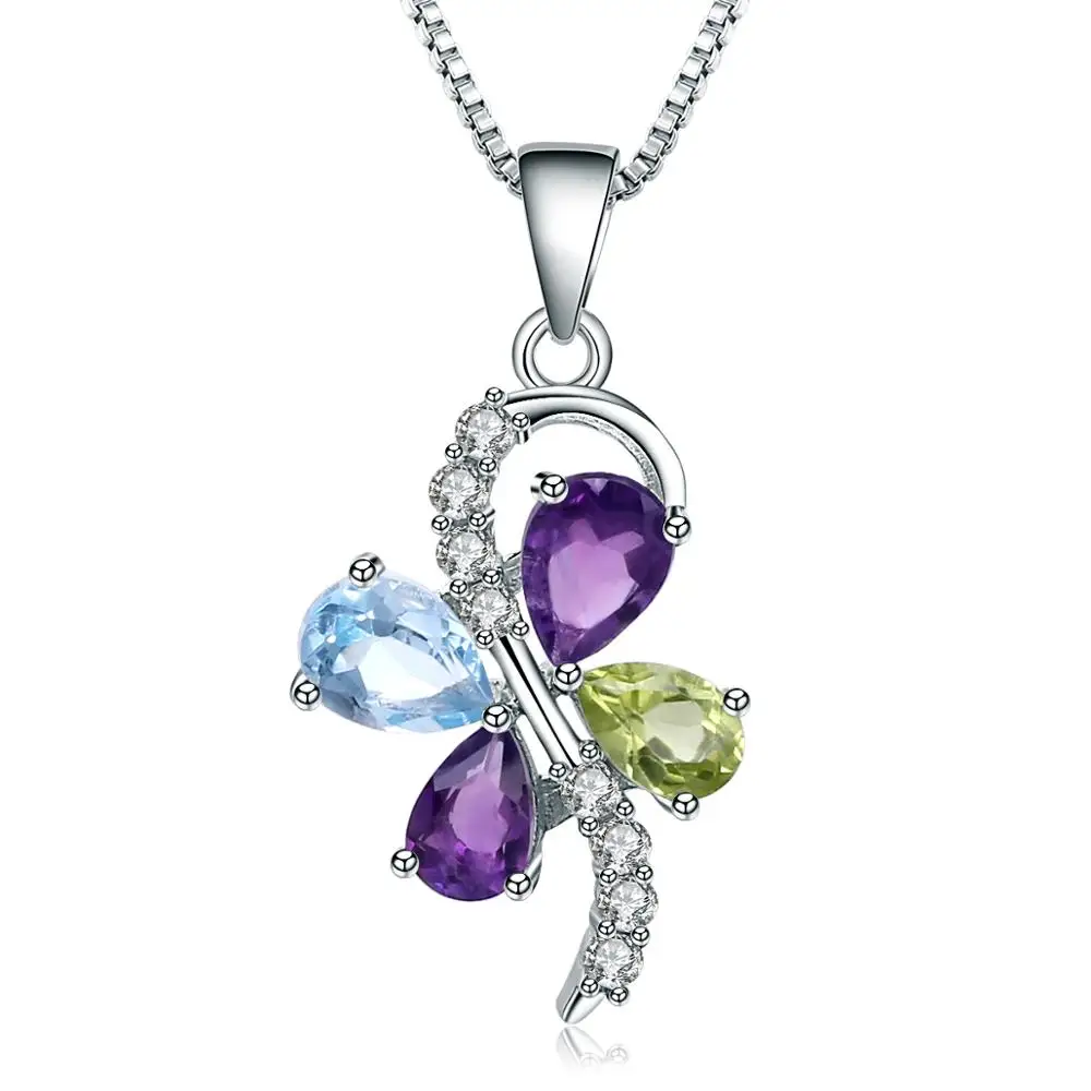 Женская подвеска бабочка из серебра 925 пробы с натуральным аметистом и