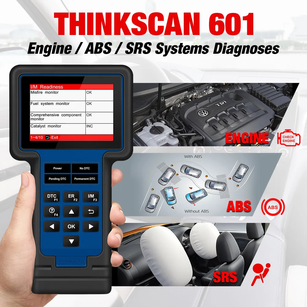 Сканер для считывания кодов Thinkcar ThinkScan 601 obd2 двигателя ABS подушки безопасности SRS с