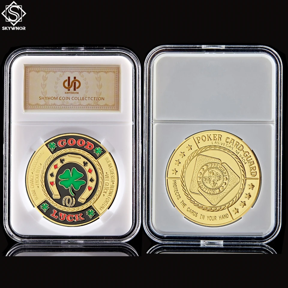 Модные карты для покера защитные чипы удачи Золотой Зеленый Клевер вызов жетон