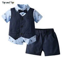 top and top summer boys formal suit short sleeve shirt tops with bowtievestshorts 3pcs kids boys clothing set tuxedo outfits