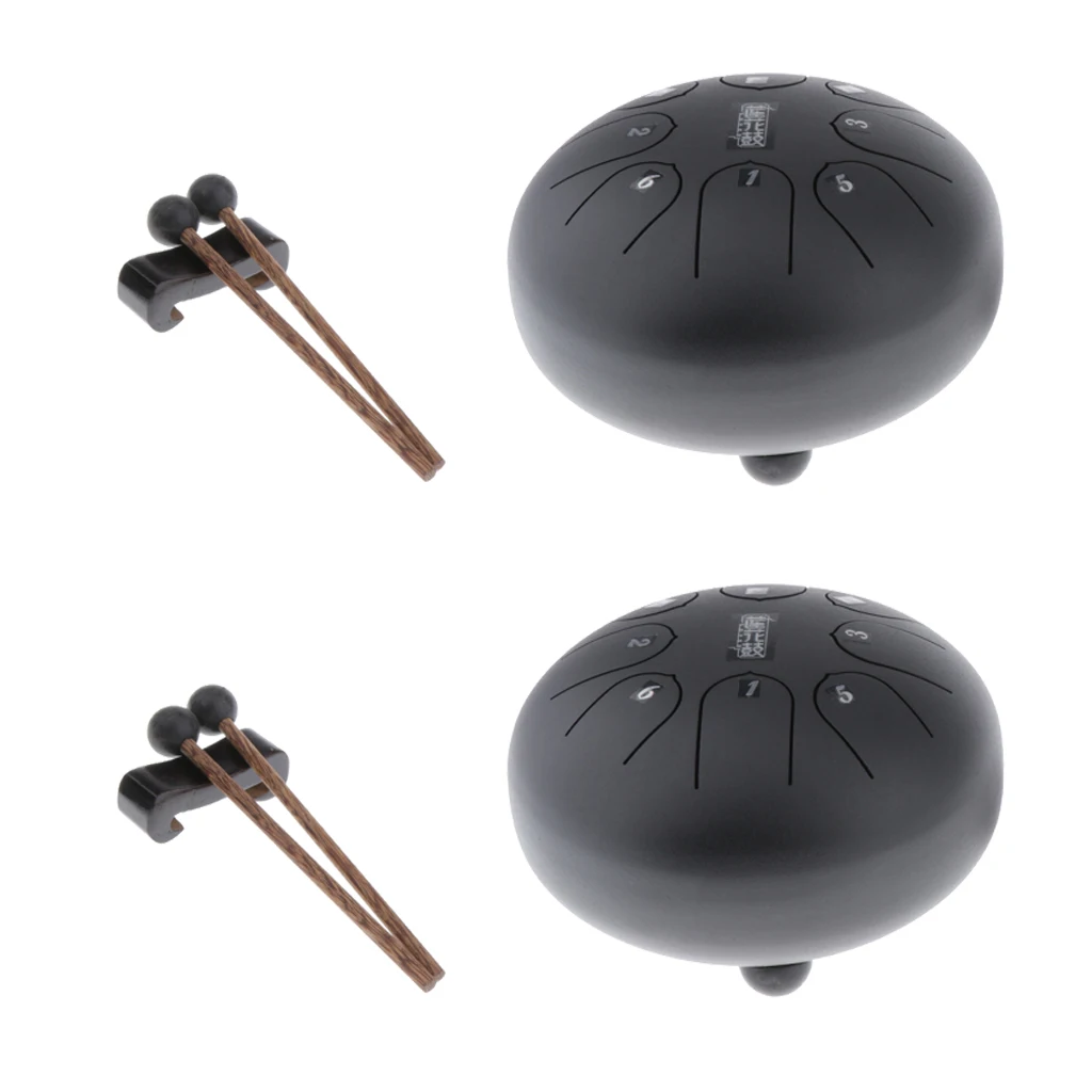 

2pcs 6in Mini Steel Tongue Drum/Tank Drum Handpan With Mallets For Yoga Black