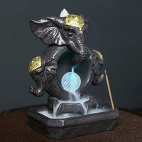 new led ceramic golden elephant god backflow incense burner holder aromatherapy furnace home decor censer arts crafts decoration