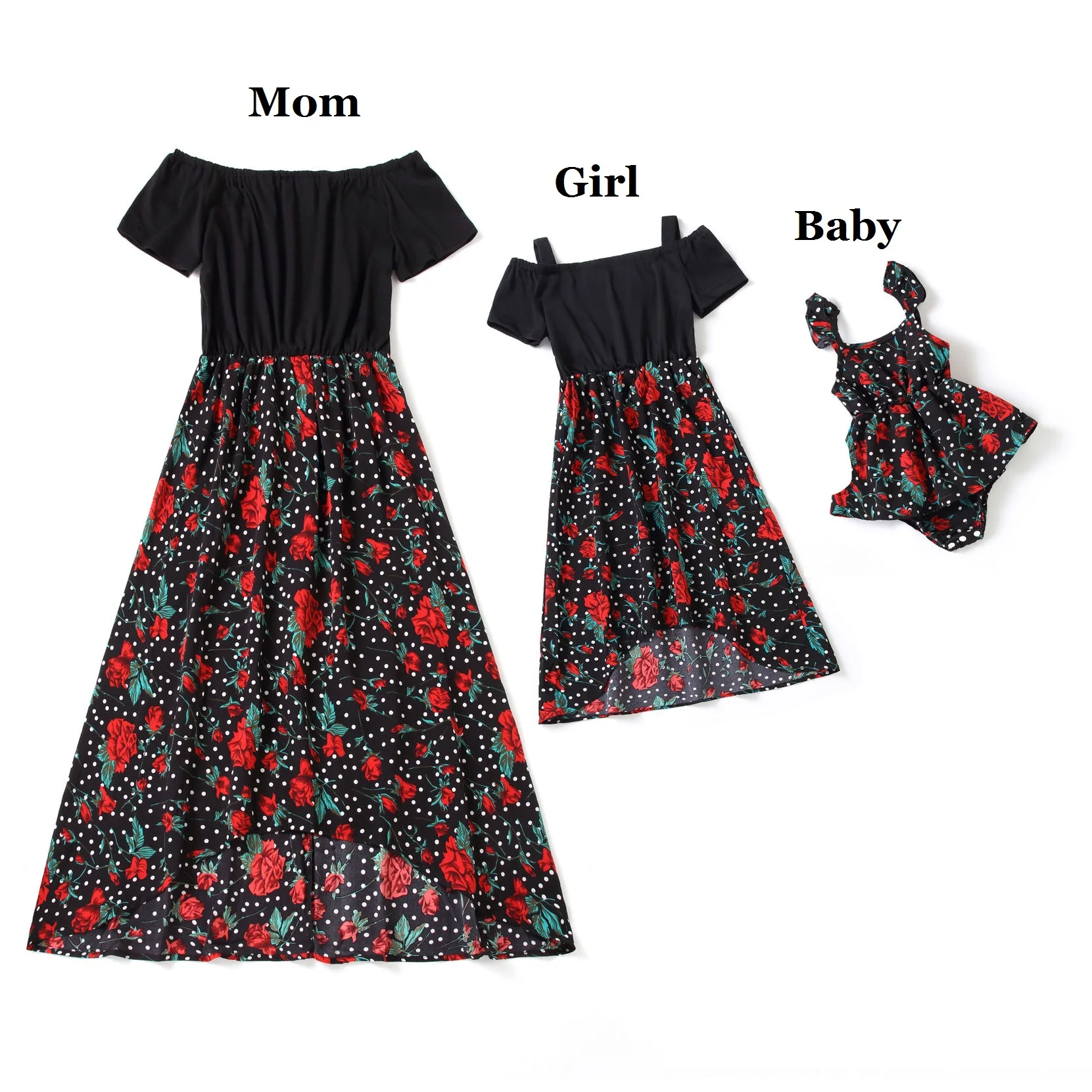 

Family Look Flower Mother Daughter Macthing Dresses Irregular Mom Baby Mommy and Me Clothes Boat Neck Women Girls Dress Summer