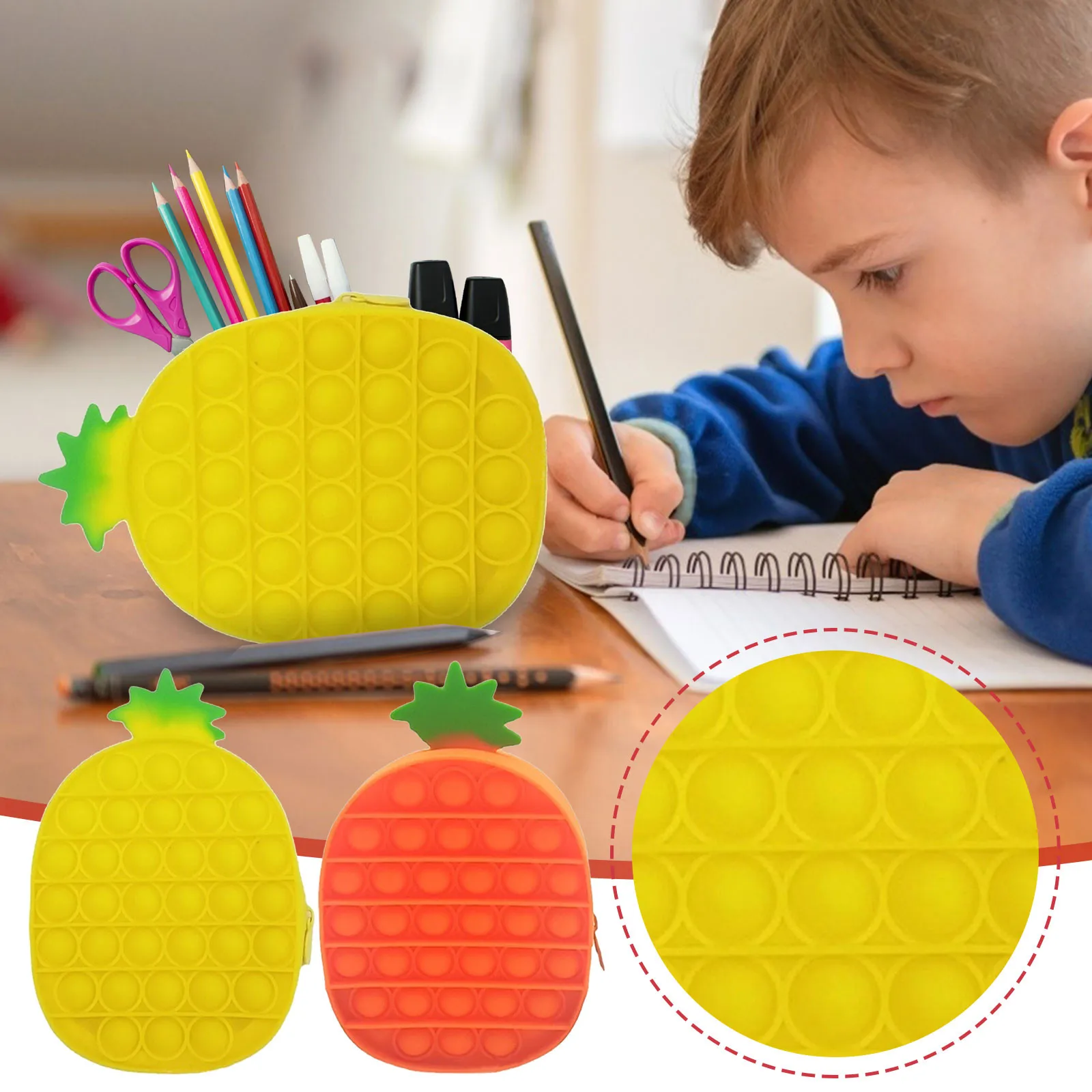 

Pencil Case Simple Sensory Silicone Bubble Stationery Storage Bag For Children Creative Pineapple Dimple Pencil Case Gifts