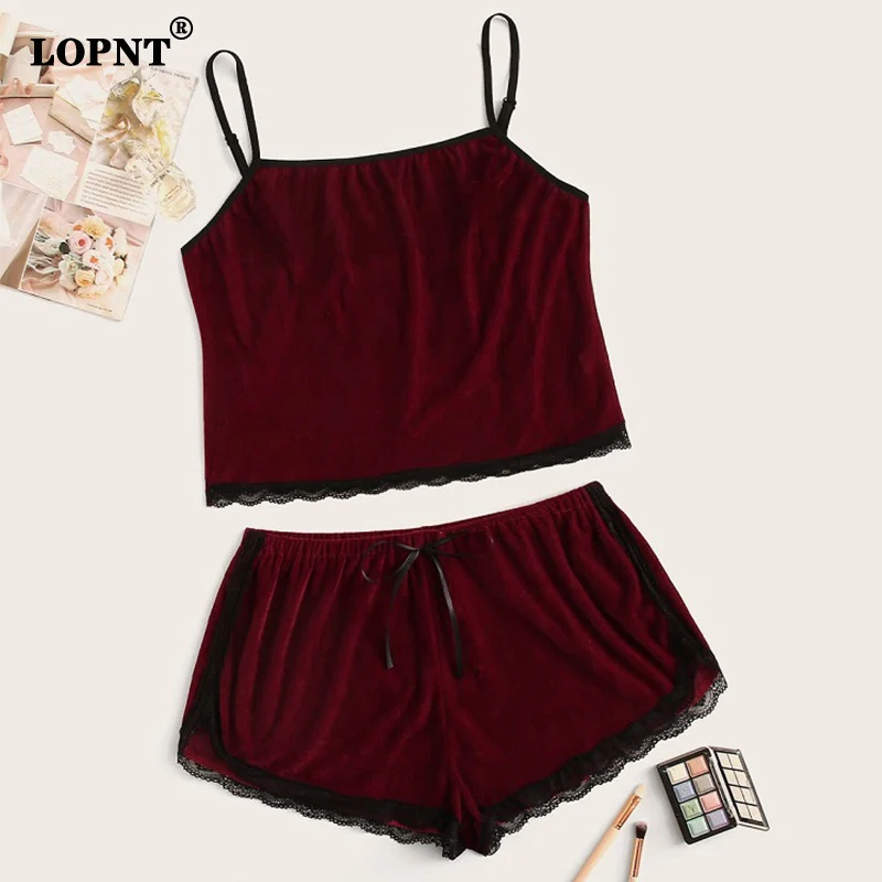 

LOPNT Ladies Velvet Pajamas Sexy See-Through Lace Underwear Women Intimate Comfort Nightwear Sling Sleepwear Breathable Lingerie