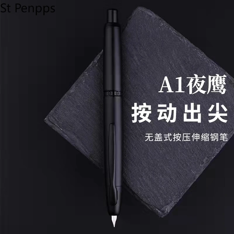 

Перьевая ручка A1 с нажимным наконечником, черная матовая чернильная ручка с выдвижным F-образным наконечником 0,4 мм, конвертер, наполнитель, ...