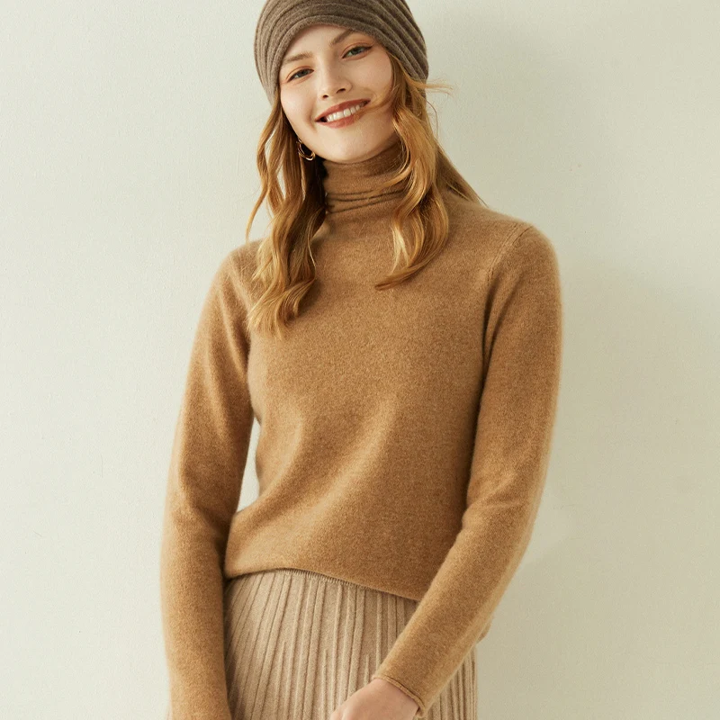 Cashmere/Wool Sweater Women's 2021 Autumn Winter Turtleneck Basic Pullover Loose Knit Sweater All-Match Bottoming Fashion Top